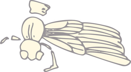Line imprints of fossil of prehistoric insects beetle, dragonfly, wing. Gray archeology fragments. Set of realistic hand drawn sketch art. PNG illustration