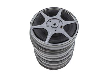 Obraz premium Vintage 8mm movie reel and film cans isolated.