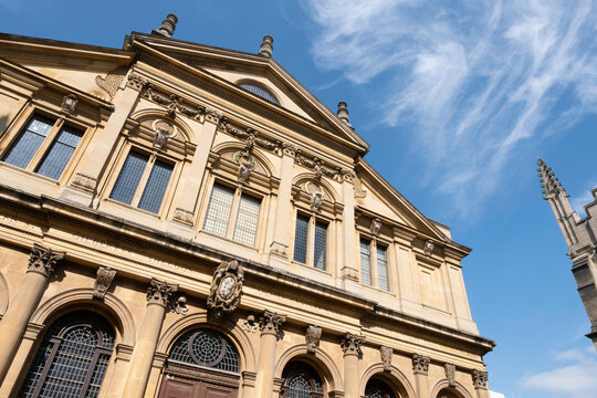 OXFORD, UK - SEPTEMBER 12 2022: Facade of the Sheldonian Theater in Oxford, Oxfordshire, UK