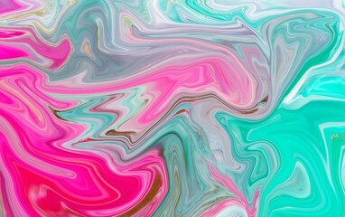 Hand Painted Background With Mixed Liquid Blue Pink Paints. Abstract Fluid Acrylic Painting. Marbled Blue Pink Abstract Background. Liquid Marble Pattern.