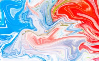 Hand Painted Background With Mixed Liquid Red Blue Paints. Abstract Fluid Acrylic Painting. Marbled Colorful Abstract Background. Liquid Marble Pattern.