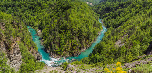 River bend, Montenegro natural landscape, mountain river Tara