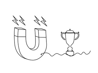Magnet with trophy as line drawing on white background