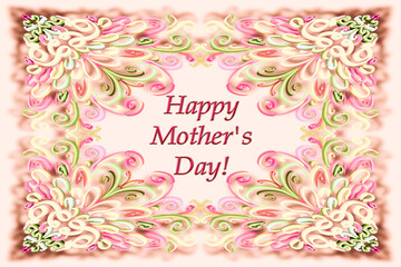 Happy mother's day! Postcard template, colored background, 3D ornament, space for text