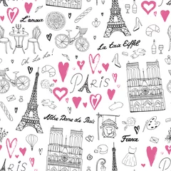 Gordijnen Paris France travel vector seamless pattern. © GooseFrol