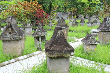 North Sulawesi, Indonesia, June 20, 2015. The ancient waruga burial site complex in Sawangan. Grave...