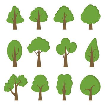Tree collection illustration Variety of nature, environment, vector cartoon shapes of various trees for decoration.