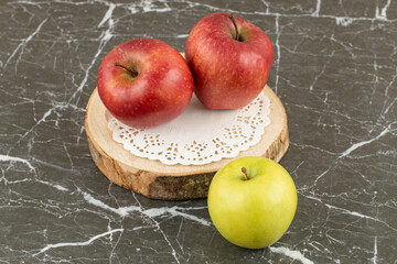 Fresh organic apples. Apples on wooden board