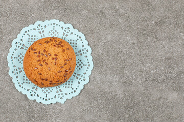 Freshly baked cookie on grey background