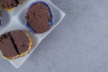 Different color and taste. Homemade fresh cake slices