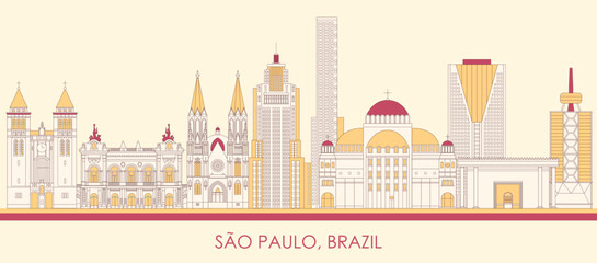 Cartoon Skyline panorama of city of Sao Paulo, Brazil - vector illustration