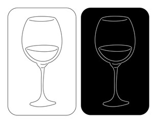 Wine wineglass in thin lines. Cartoon sketch graphic design. Doodle style. Black white hand drawn image. Party drink concept for restaurant, cafe, party. Freehand drawing. Two kinds of illustration