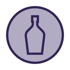 Illustration of bottle of liquor in flat style in form of thin lines. In the form of background is circle of color drinks. Isolated object design beverage. Simple icon for restaurant, pub, party
