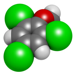 Trichloroanisole (TCA) cork taint molecule. Produced by fungi and bacteria, responsible for cork taint in bottled wine.