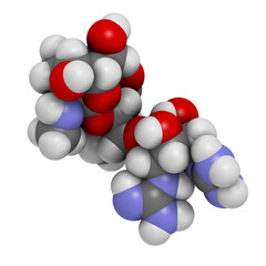 Streptomycin antibiotic drug (aminoglycoside class), chemical structure.