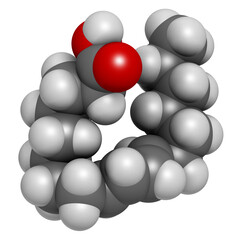 Rumenic acid (bovinic acid, conjugated linoleic acid, CLA) fatty acid molecule.