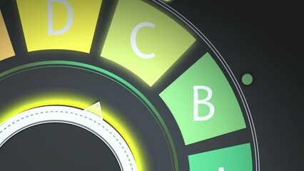 Camera follows Energy efficiency classes increased with colorful switch. Mode for ecological sustainable energy use against rising gas prices