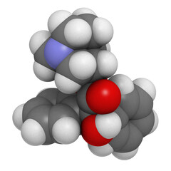 Quinuclidinyl benzilate (QNB, EA-2277, BZ) military incapacitating agent, molecular model
