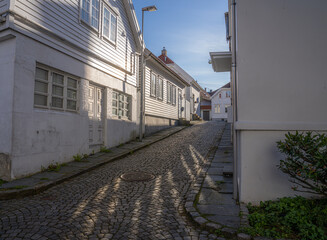 Fototapeta na wymiar Beautiful houses in the streets of Stavanger's Old Town