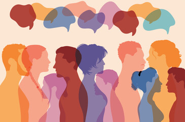 Community discussion. Conversation among friends. Social networking. Vector cartoon profile talking. Speech bubble and social network.