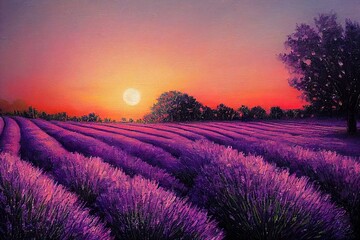 Fototapeta na wymiar Oil painting lavender field art