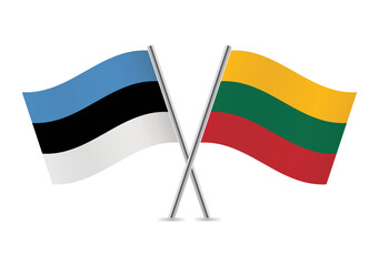 Estonia and Lithuania crossed flags. Estonian and Lithuanian flags on white background. Vector icon set. Vector illustration.