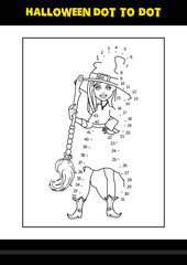 Halloween dot to dot coloring page for kids. Line art coloring page design for kids.