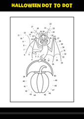Halloween dot to dot coloring page for kids. Line art coloring page design for kids.