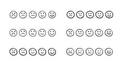 Set of rating emotion faces. simple doodle hand drawn style. Sad or happy.