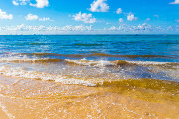 Tropical mexican beach clear turquoise water Playa del Carmen Mexico.