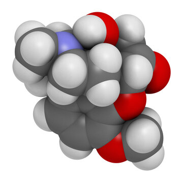 Oxycodone pain relief drug, chemical structure.