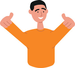 A happy smiling person gestures with finger up and winks with eye, shows a thumbs up sign. Approval man, like, correct, agree, right concept. Body language, nonverbal communication, positive emotion