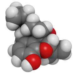 Nalmefene alcoholism treatment drug, molecular model.