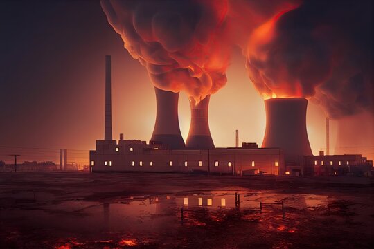 Nuclear Ruins Of The Chernobyl Old Ukrainian Nuclear Power Plant Burned Out Of Radioactive Nuclear Reactors In 1986 By The Pripyat City Of The Soviet Union. 3D Render