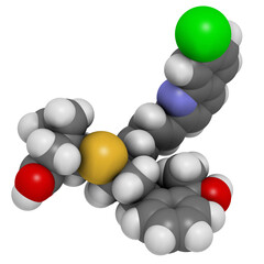 Montelukast asthma and airway allergy drug, chemical structure.