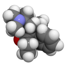 Methadone opioid dependency drug, chemical structure.
