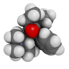 Methadone opioid dependency drug, chemical structure.