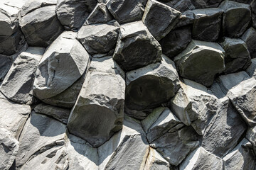 Basalt rock formations located near the shore of Reynisfjara beach