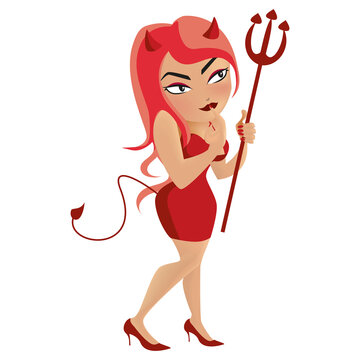 She devil wearing a red dress illustration