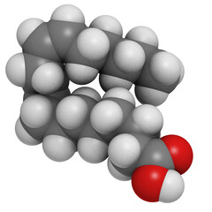 Omega-6 unsaturated fatty acid (linoleic acid, LA), molecular model.