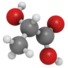 Lactic acid (milk acid, L-lactic acid) molecule, chemical structure.