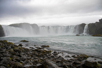 Obraz premium Goðafoss is one of the best known and most spectacular waterfalls in Iceland, located in the north of the island, at the beginning of the Sprengisandur road.