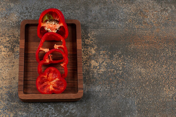 Delectable pepper in the tray , on the marble background