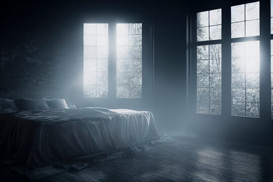 Dreamy nightmare bedroom, painting of a room