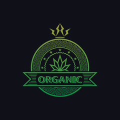 Organic marijuana. Illustration of organic marijuana as a logo design on a black background. - 534022972
