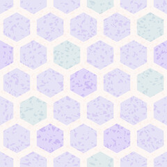 Abstract geometric seamless pattern with textured hexagons. Vector illustration