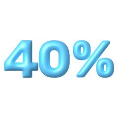 Number 3D icon. Blue glossy 40 percent discount vector sign. 3d vector realistic design element.