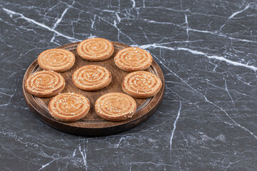 A tray of roll cookie, on the marble background