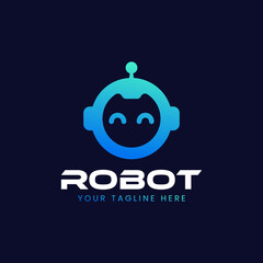 Cute Robot icon. Bot symbol design. Chatbot icon concept. Voice support service bot. Online support technology. Modern Gradient style character illustration