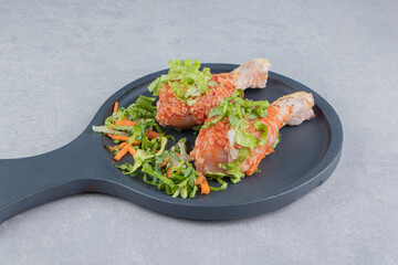 Raw chicken tender curry cut with arranged on wooden board, on the white background